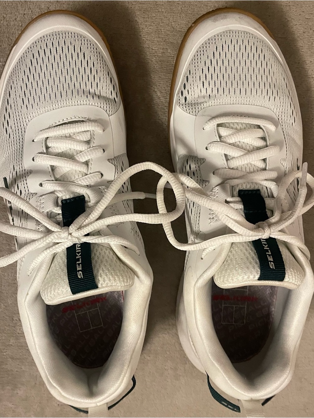 Women's White Athletic Sneakers with Dark Teal Pull Tab